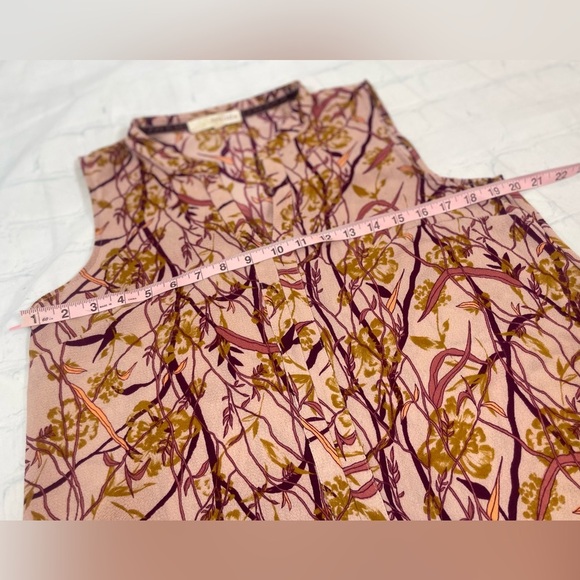 REWIND Floral Leaf Pink Mauve Tank Top Blouse Woman’s L V Neck Business Casual - Picture 9 of 12